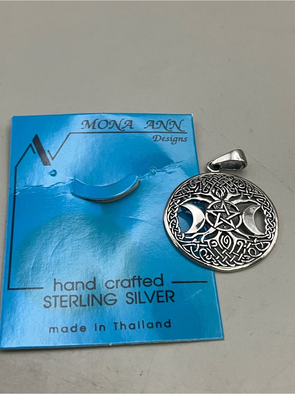 Sterling Silver Triple Moon Goddess Pentacle Tree of Life Celtic Pendant - Picture 2 of 3